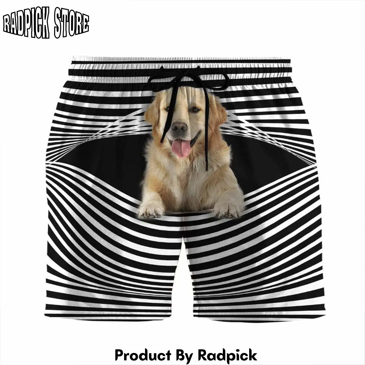 Radpick 3d golden retriever stripes custom beach shorts swim trunks rp631480